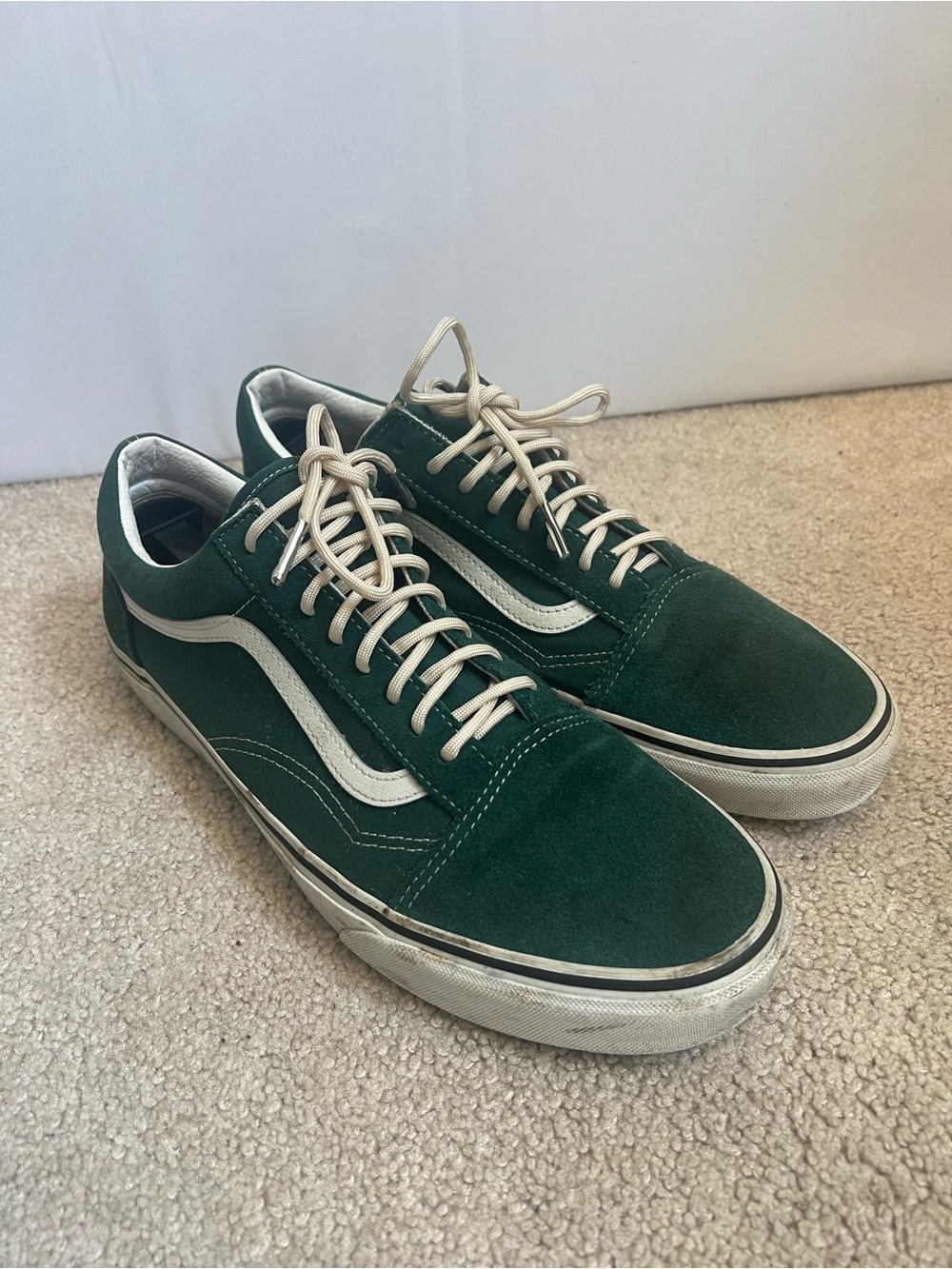 Vans Green Suede Old Skool Sneakers with White Stripe